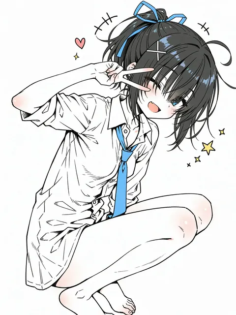 【リクエスト】しゃがんで座って片手でV