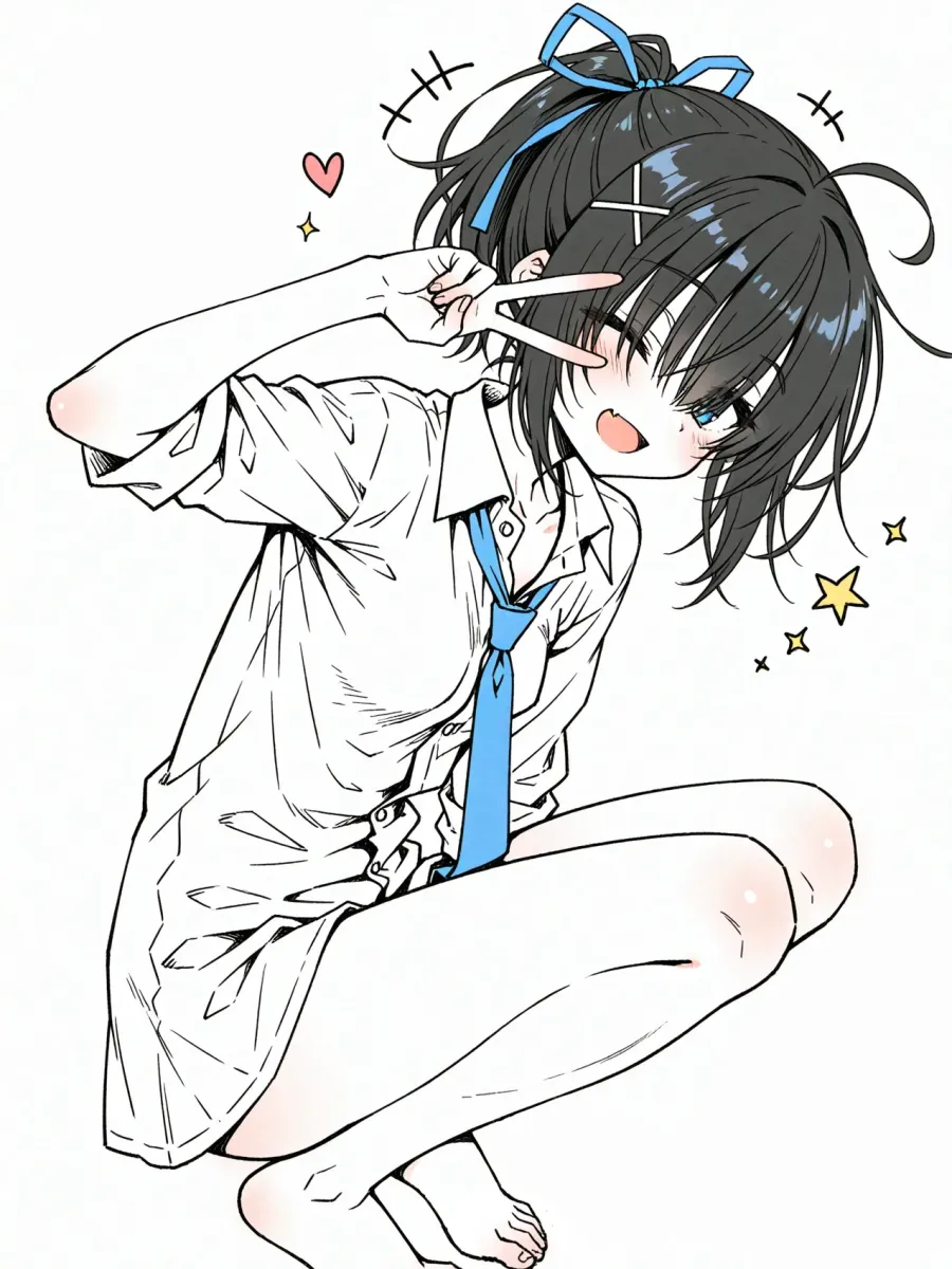 【リクエスト】しゃがんで座って片手でV (1)