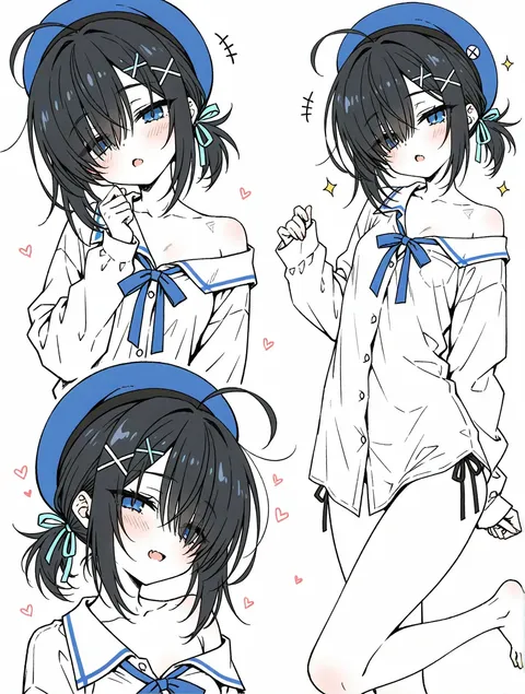 セーラー襟シャツのベレー帽ちゃん