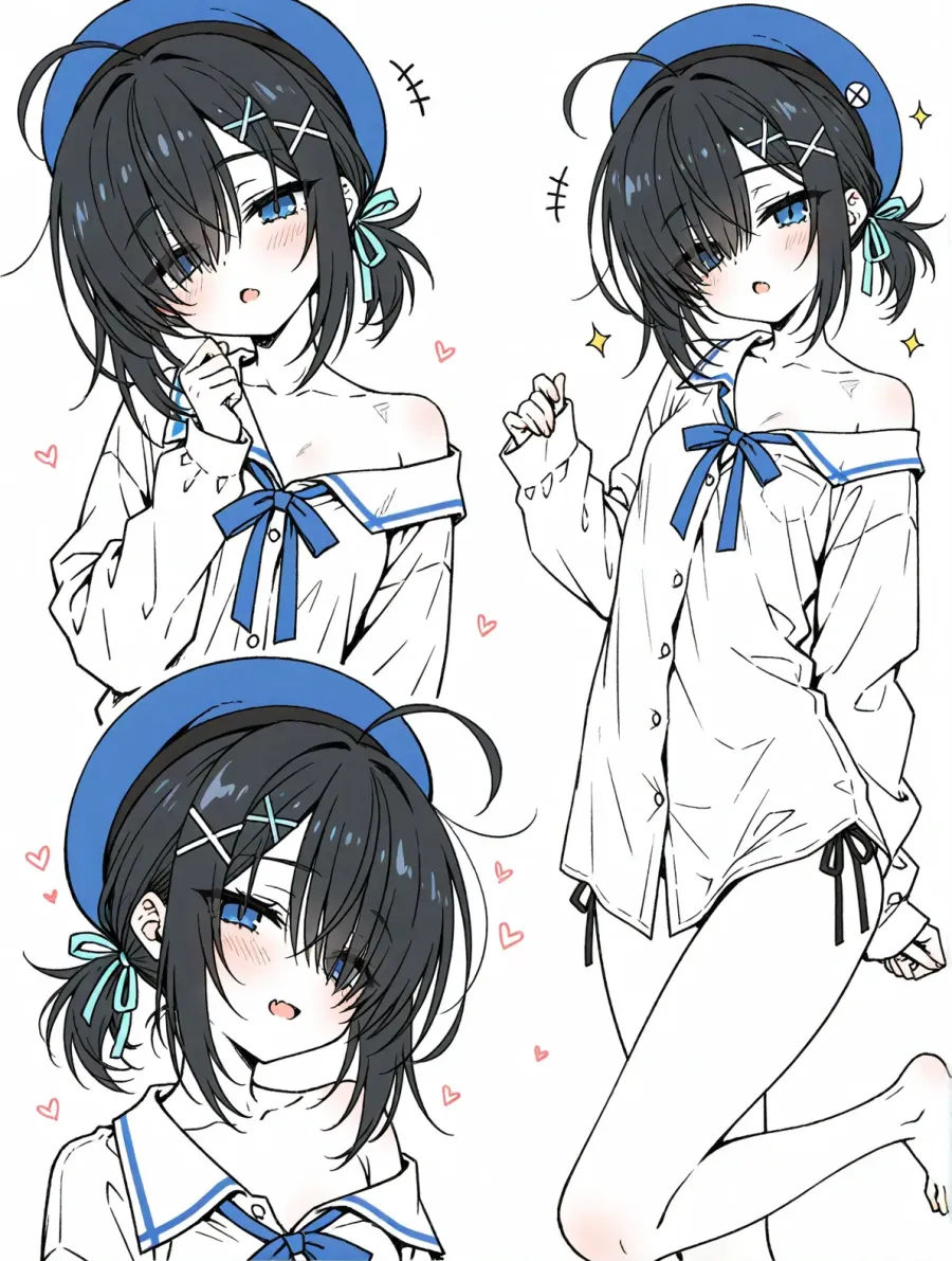 セーラー襟シャツのベレー帽ちゃん (1)