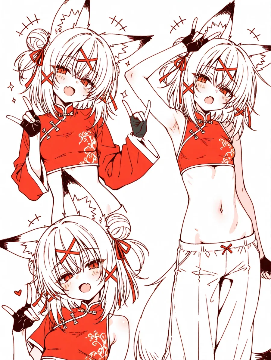 へそ出しチーパオの狐っ娘 (1)